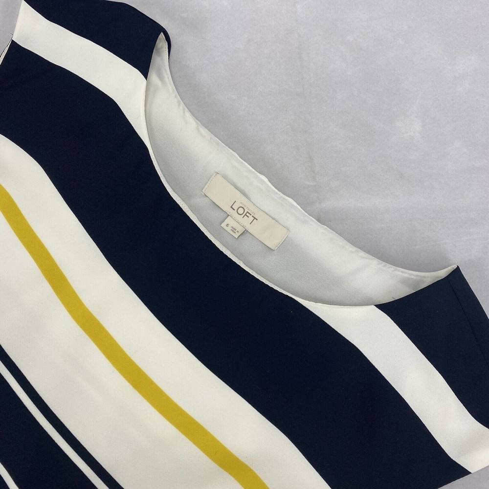 Loft by Anne Taylor Women's Navy Yellow Stripped Polyester Dress 6
